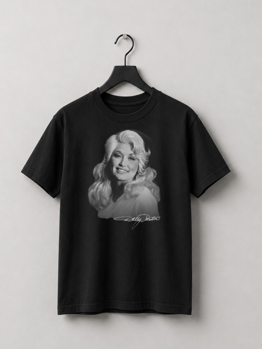 Black Short-Sleeve Tee with Monochrome Portrait